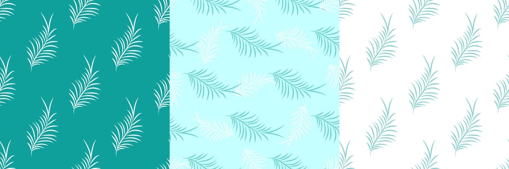 Set of exotic tropical botanic seamless patterns. Tropical leaves white and green colors. Vector illustration