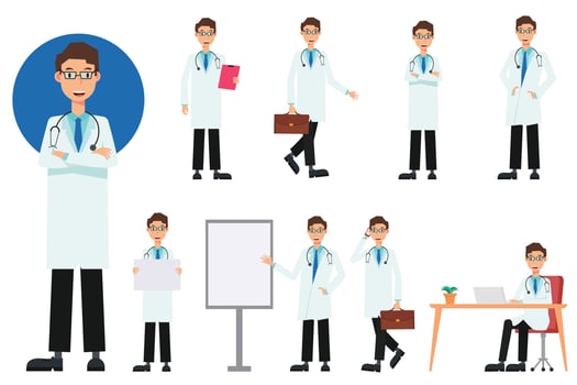 vector set of doctor character