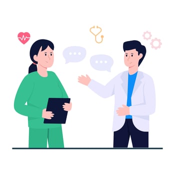 Conceptual flat design illustration of doctor discussion vector