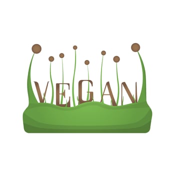 Vegan vector icon. Organic, bio, eco symbol. Vegan, no meat, lactose free, healthy, fresh and nonviolent food. Round green vector illustration with leaves for stickers, labels and logos