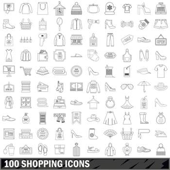 100 shopping icons set, outline style vector