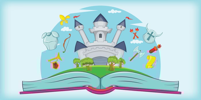 Medieval horizontal banner tale, cartoon style vector