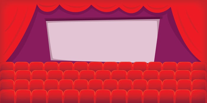 Cinema movie horizontal banner hall, cartoon style vector