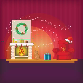 Christmas room concept magic, cartoon style vector