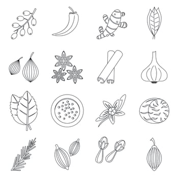 Spice icons set, outline style vector