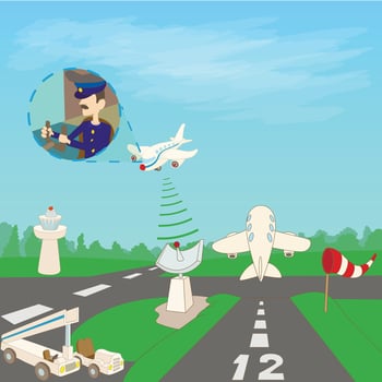Airport concept runway, cartoon style vector
