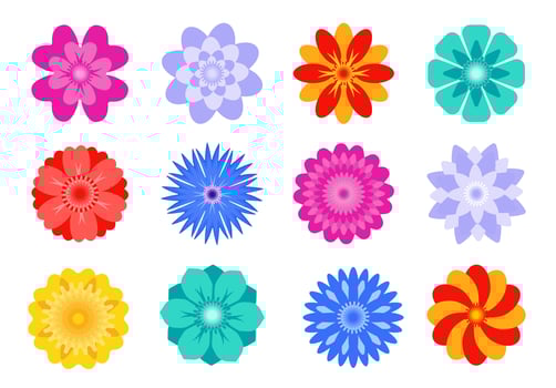 Set of cute flower icons in silhouette isolated on white. Vector flat illustration