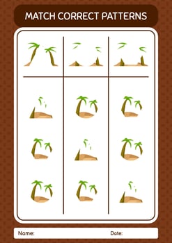 Match pattern game with oasis. worksheet for preschool kids, kids activity sheet vector