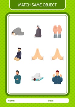 Match with same object game ramadan icon. worksheet for preschool kids, kids activity sheet vector