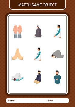 Match with same object game ramadan icon. worksheet for preschool kids, kids activity sheet vector