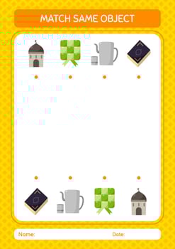 Match with same object game ramadan icon. worksheet for preschool kids, kids activity sheet vector