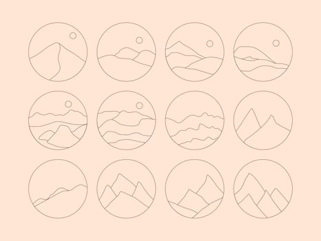 Set of Boho Landscape Logos in Trendy Minimal Liner Style vector
