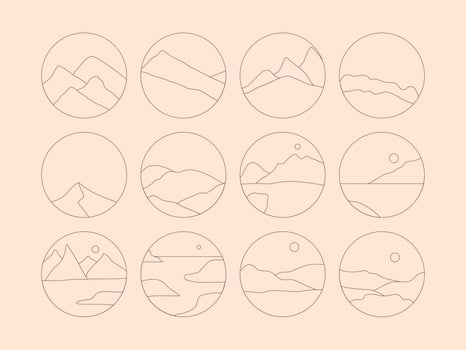 Set of Boho Landscape Logos in Trendy Minimal Liner Style vector