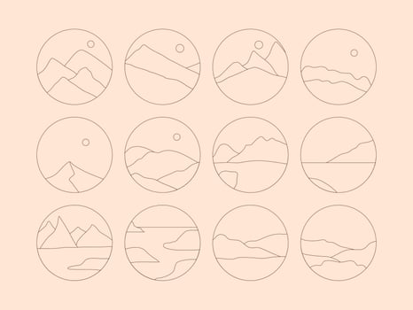 Set of Boho Landscape Logos in Trendy Minimal Liner Style vector