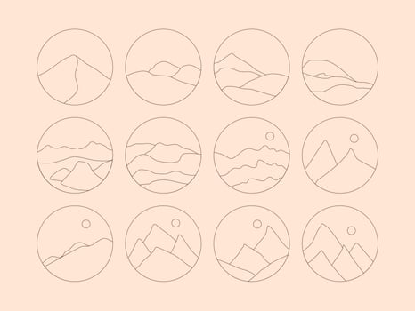 Set of Boho Landscape Logos in Trendy Minimal Liner Style vector