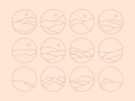 Set of Boho Landscape Logos in Trendy Minimal Liner Style vector