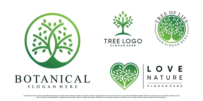 Set of nature tree logo design vector illustration with creative element Premium Vector