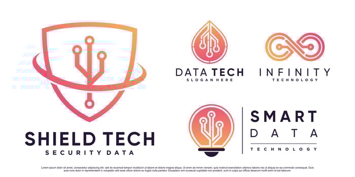 Set bundle of digital technology logo design illustration with creative element Premium Vector