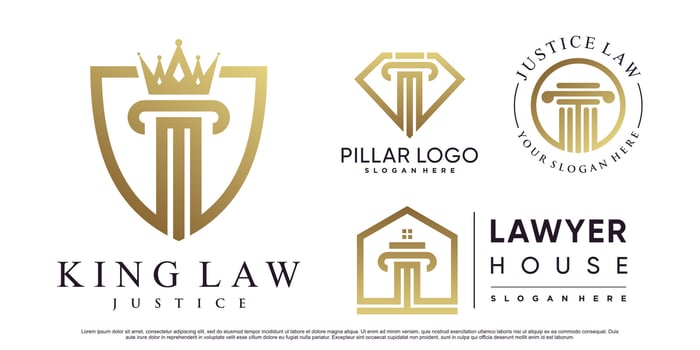 Set of justice law firm logo design with pillar, crown and creative element Premium Vector