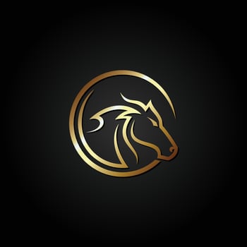 Gold Horse head logo. Horse icon vector illustration isolated on black background.