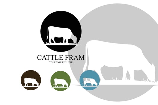 Angus Grass Cow Castle Logo Icon Vector with Shield Premium Quality