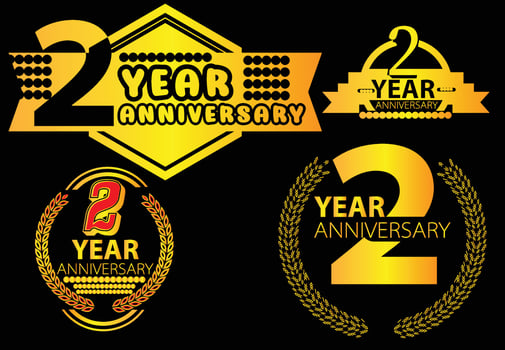 2 year anniversary logo, sticker, icon and t shirt design template vector