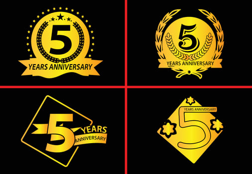 5 year anniversary logo, sticker, icon and t shirt design template vector
