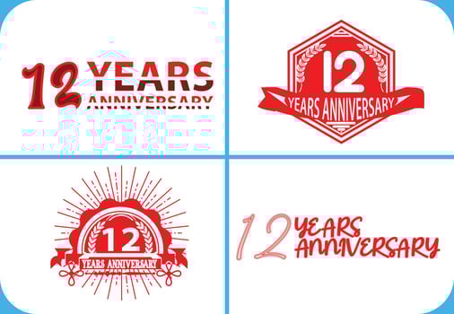 12 year anniversary logo, sticker, icon and t shirt design template vector