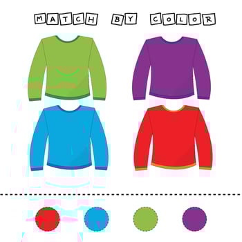 Connect the name of the color and the character of the long sleeve. Logic game for children. vector