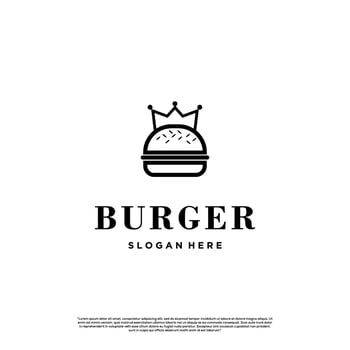 king burger logo design linear concept, hamburger with crown logo template vector