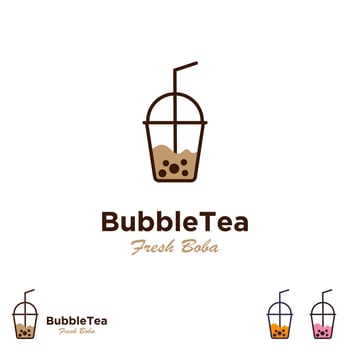 bubble tea logo design on isolated background, pearl bubble tea icon template vector