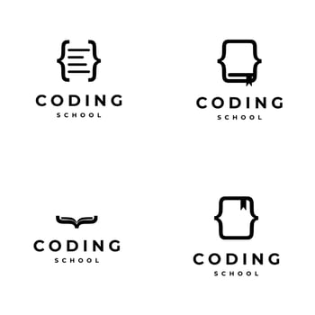 set of code learning logo design icon. code school logo on isolated background vector