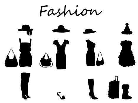 Beautiful fashion dress. black and white. Vector Illustration.