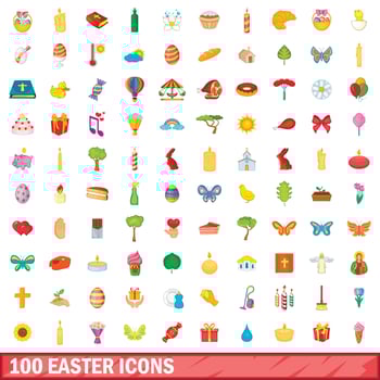 100 easter icons set, cartoon style vector