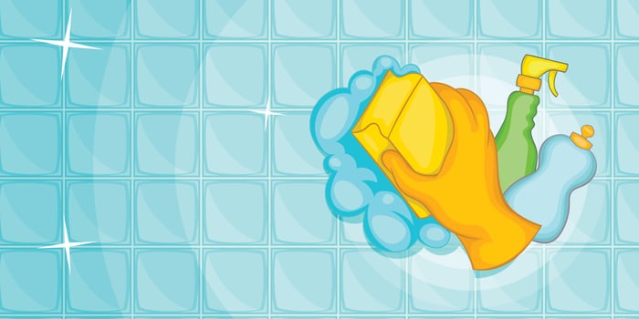 Cleaning horizontal banner wall, cartoon style vector