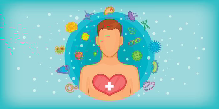 Virus horizontal banner man, cartoon style vector