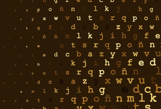 Dark yellow, orange vector background with signs of alphabet.