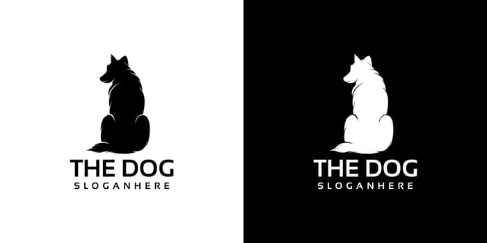 sitting dog silhouette logo design vector