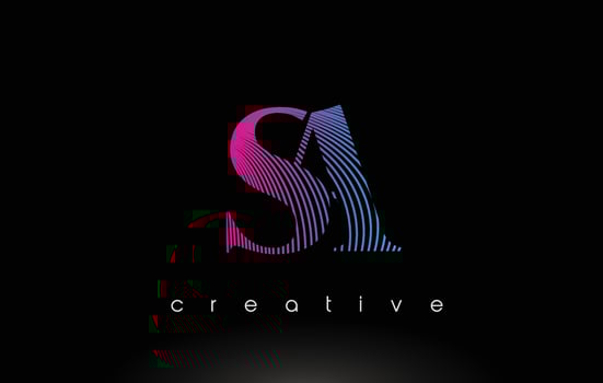 SA Logo Design With Multiple Lines and Purple Blue Colors. vector