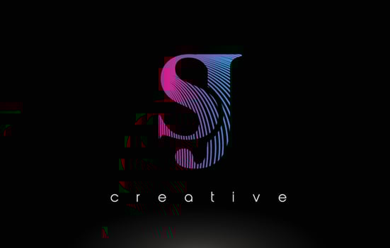 SJ Logo Design With Multiple Lines and Purple Blue Colors. vector