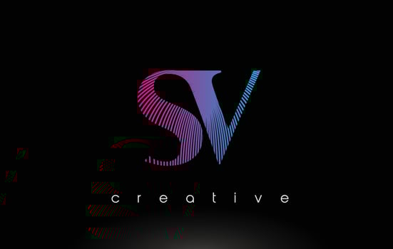 SV Logo Design With Multiple Lines and Purple Blue Colors. vector