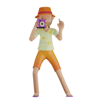 3D summer character holding camera for take a photo with transparent background png