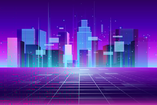 metaverse city building technology background template vector