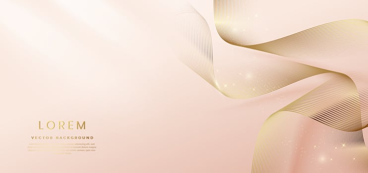 Abstract gold curved lines elegant on pastel soft pink background with copy space for text. Luxury 3d concept. vector