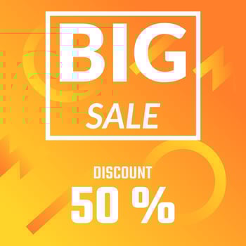 Big sale 50 discount with orange yellow gradient background vector