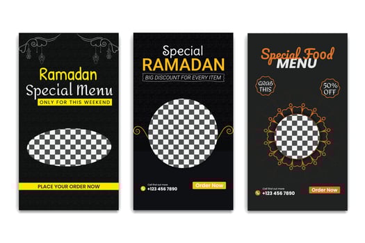 food social media stories template design vector
