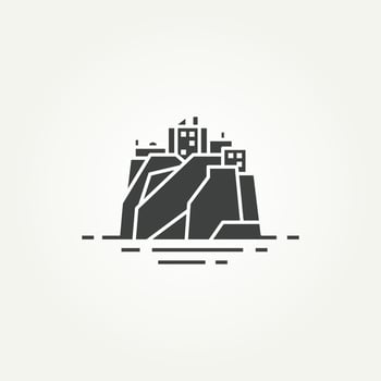 stone castle logo icon template vector illustration design. dunnottar castle in Scotland on a rock above the sea