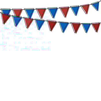Party decoration with Blue red flag hanging above. Vector illustration with copy space for your text