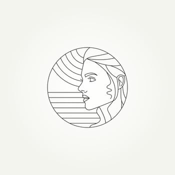 simple beautiful girl face line art template vector illustration design. minimalist monoline girl face with geometric shape inside circle