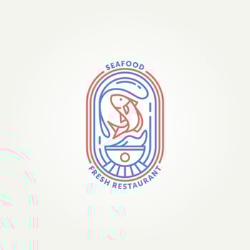 minimalist seafood sushi line art badge logo template vector illustration design. simple japanese traditional cuisine emblem logo concept